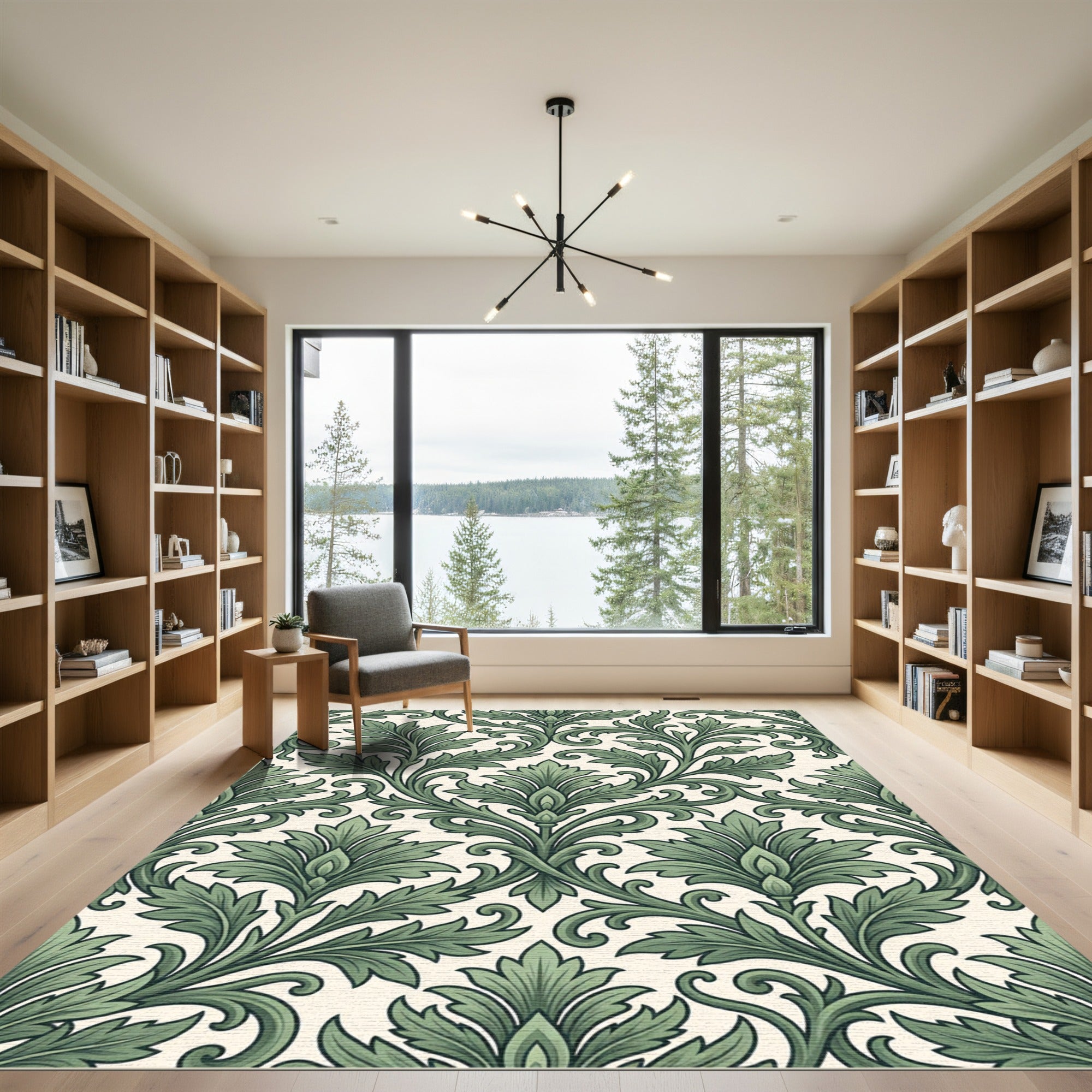 Elegant Sage Green Acanthus Scroll Rug