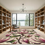 Elegant Pink Magnolia Botanical Illustration Rug