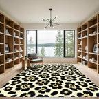 Black and Gold Leopard Floral Arrangement Rug