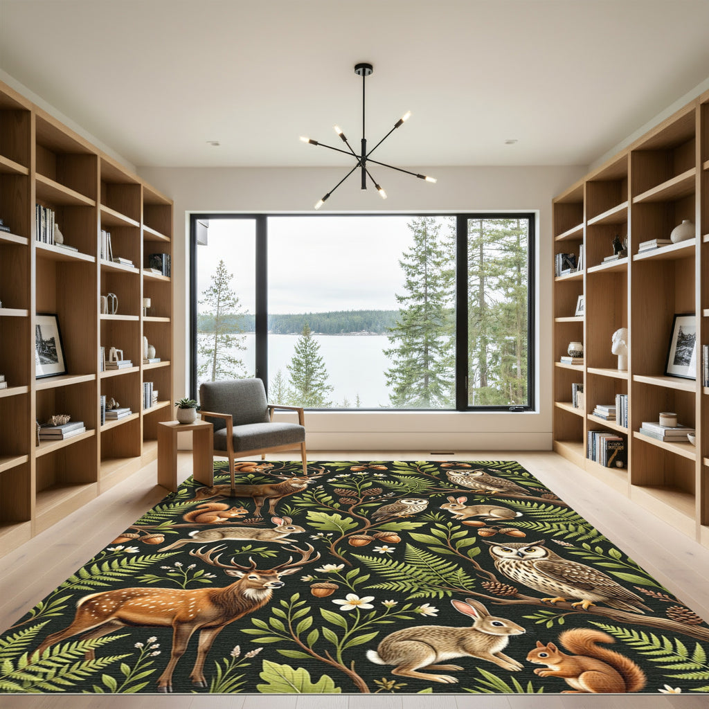 Enchanted Forest Woodland Animal Foliage Rug