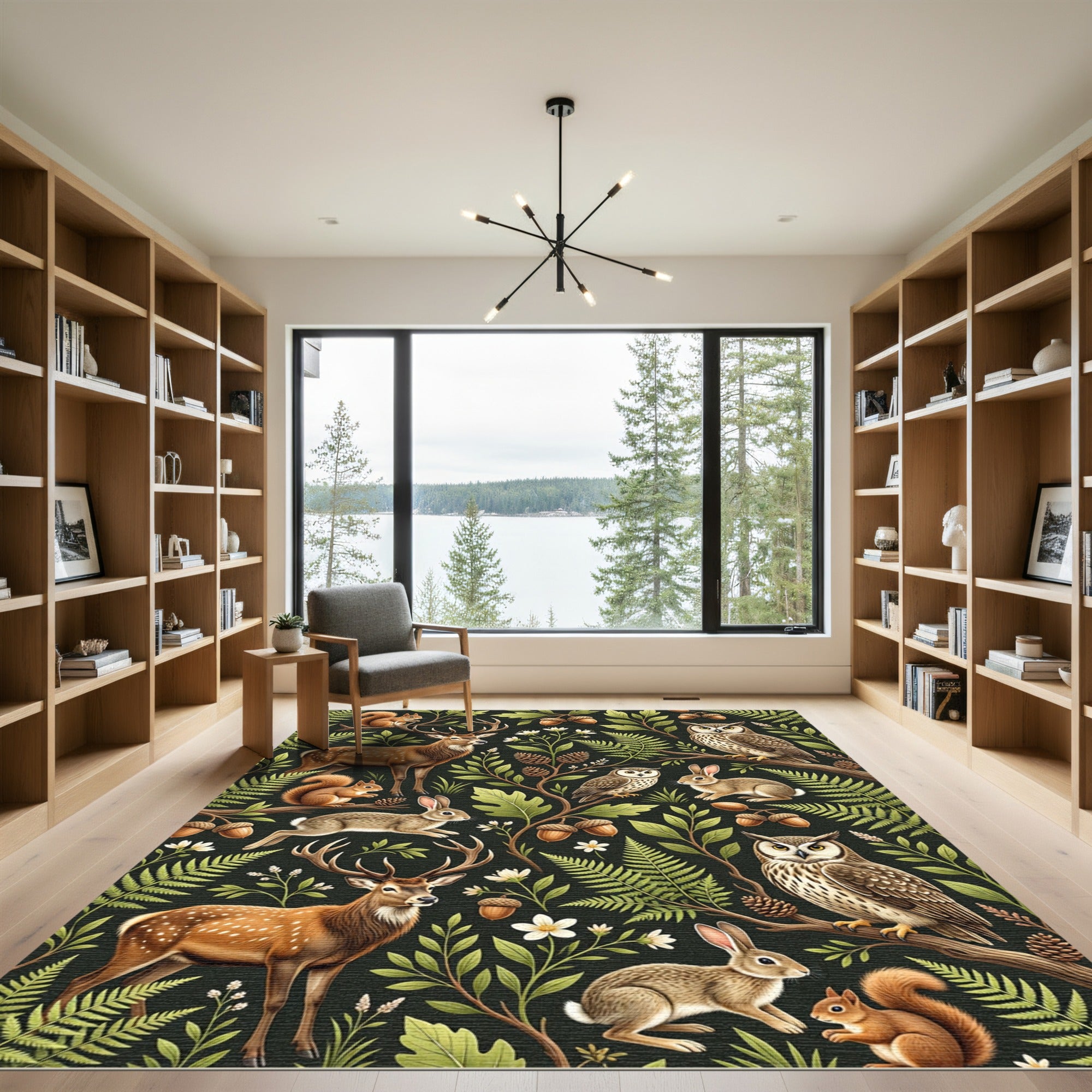 Enchanted Forest Woodland Animal Foliage Rug