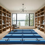 Navy Blue Anchor Striped Nautical Rug