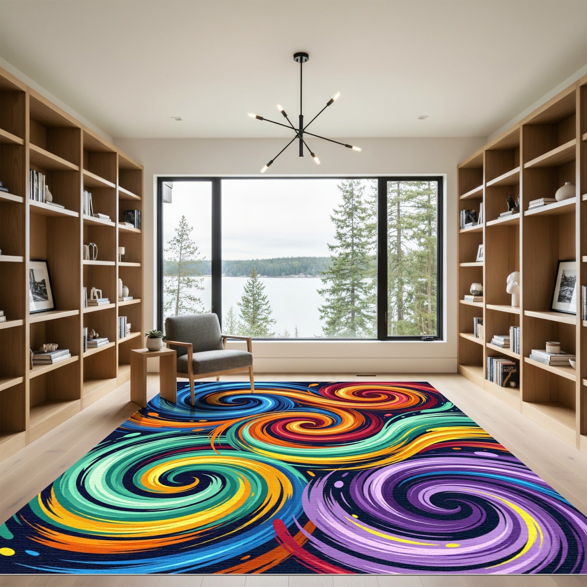 Vibrant Multicolored Abstract Swirl Vortex Rug