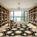 Sophisticated Black and Beige Hexagonal Grid Rug