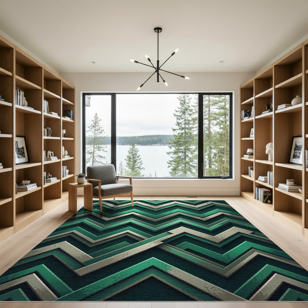 Modern Emerald Green Chevron Geometric Rug