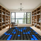Electric Blue Pixel Grid Block Texture Rug