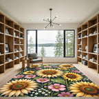 Whimsical Golden Sunflower and Pink Floral Garden Rug