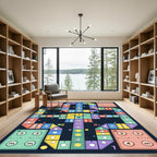 Geometric Multicolored Board Game Grid Rug