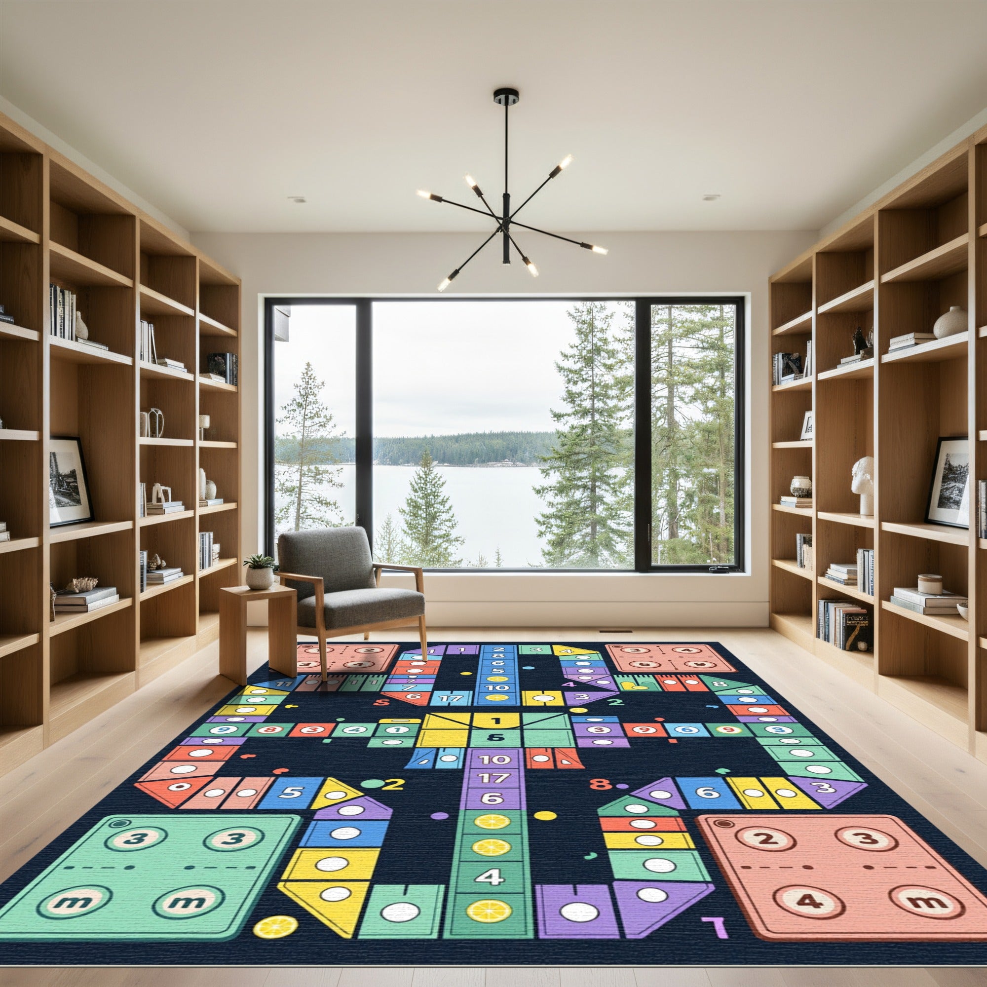 Geometric Multicolored Board Game Grid Rug