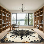 Black Ink Sunburst Celestial Mandala Rug