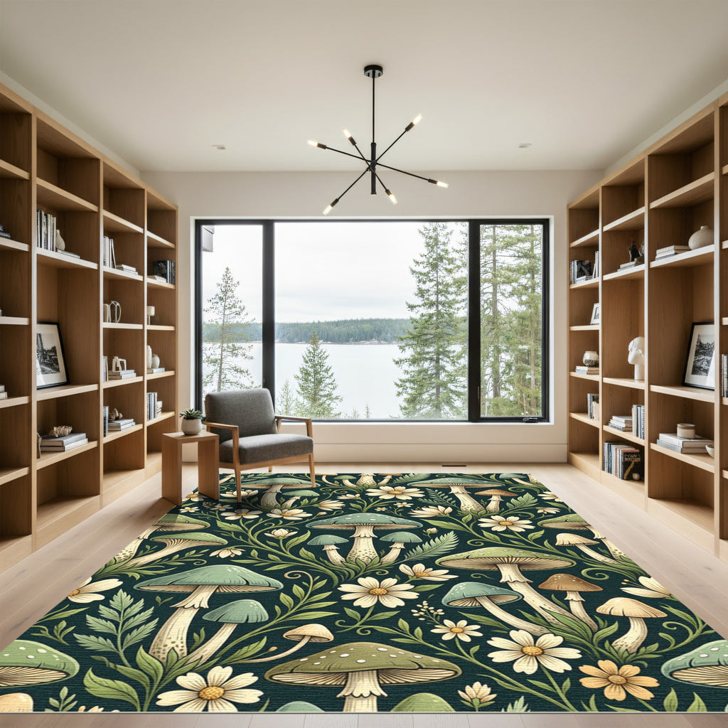 Sage Green Mushroom and Daisy Meadow Rug
