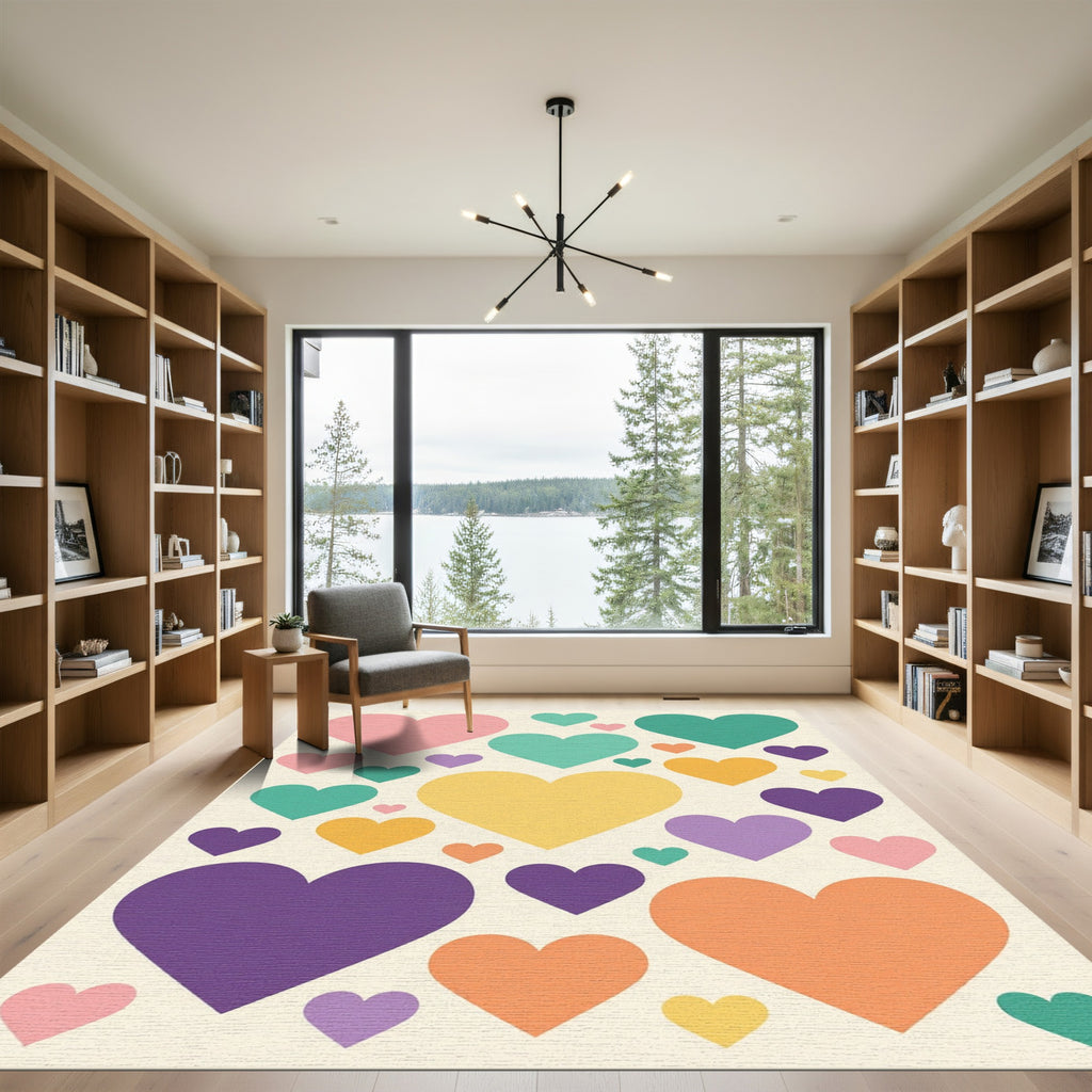 Colorful Retro Floating Hearts Rug