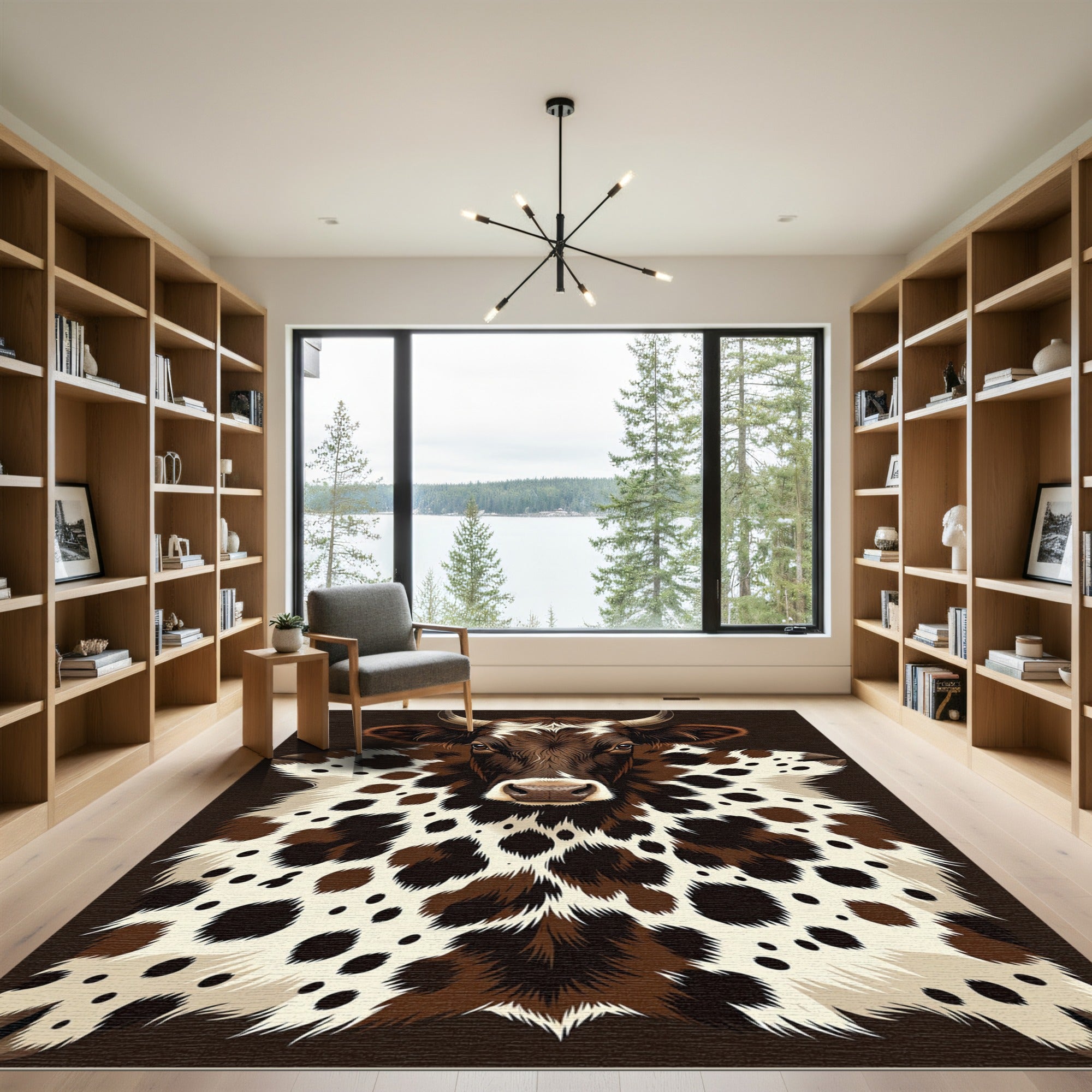 Rustic Brown Spotted Cowhide Portrait Rug