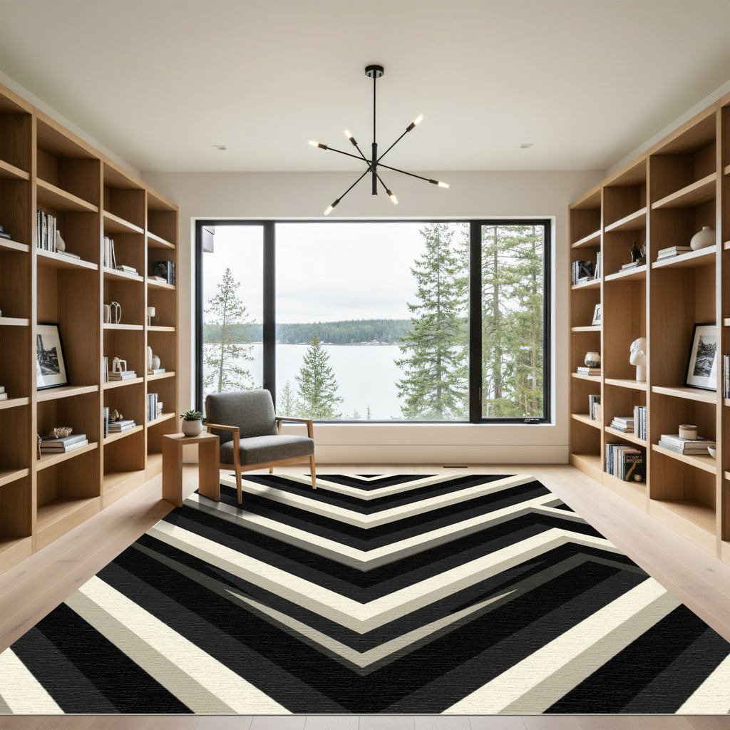Monochromatic Chevron Zigzag Geometric Rug