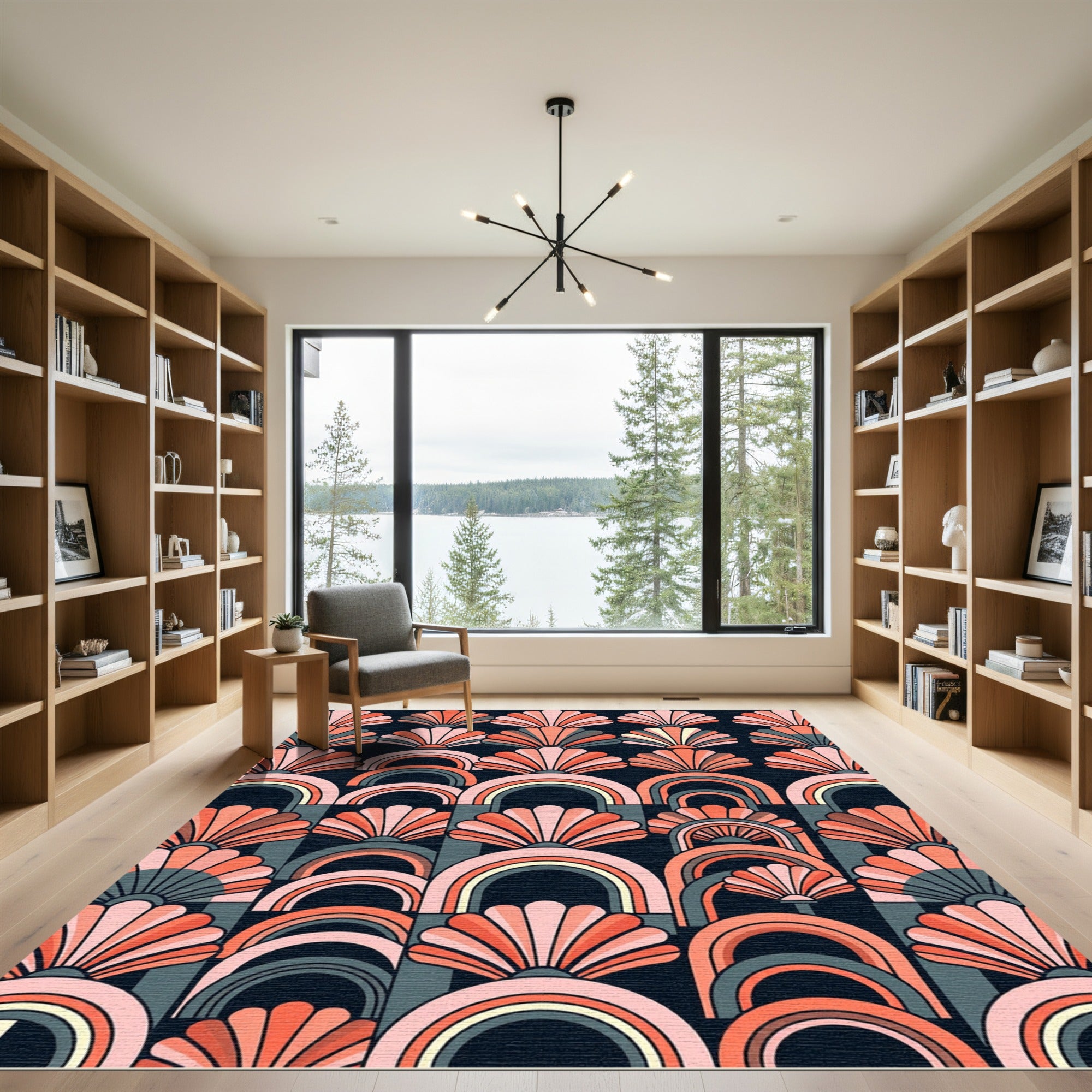 Coral Fan Rainbow Mid Century Rug