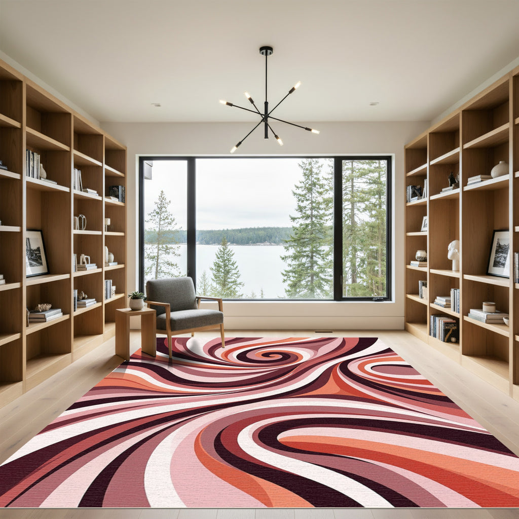 Abstract Terracotta Wave Swirl Rug