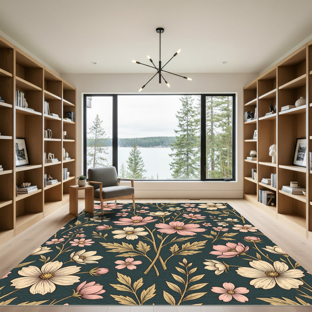 Vintage Pastel Floral Dark Botanical Rug