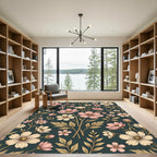 Vintage Pastel Floral Dark Botanical Rug