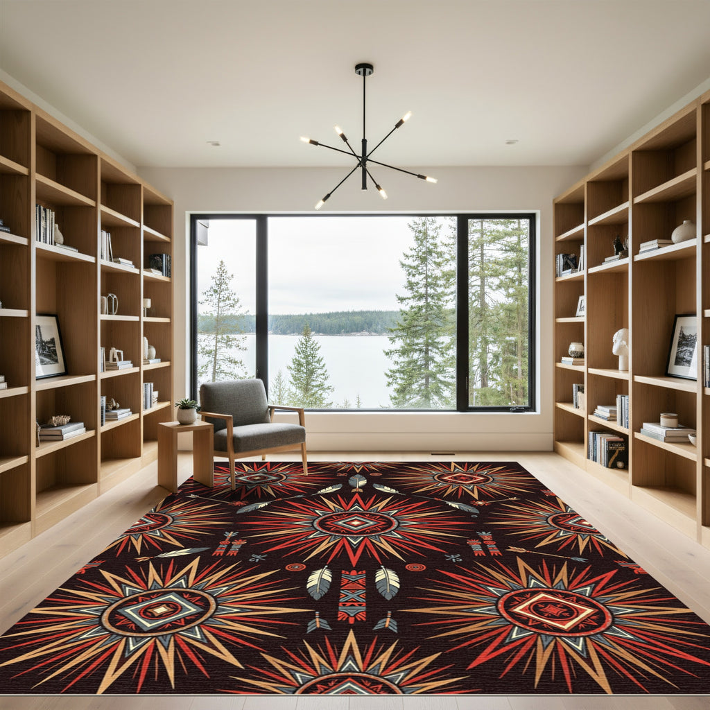 Tribal Sunburst Feather Arrow Rug