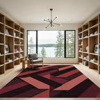 Modern Deep Burgundy Geometric Stripe Rug