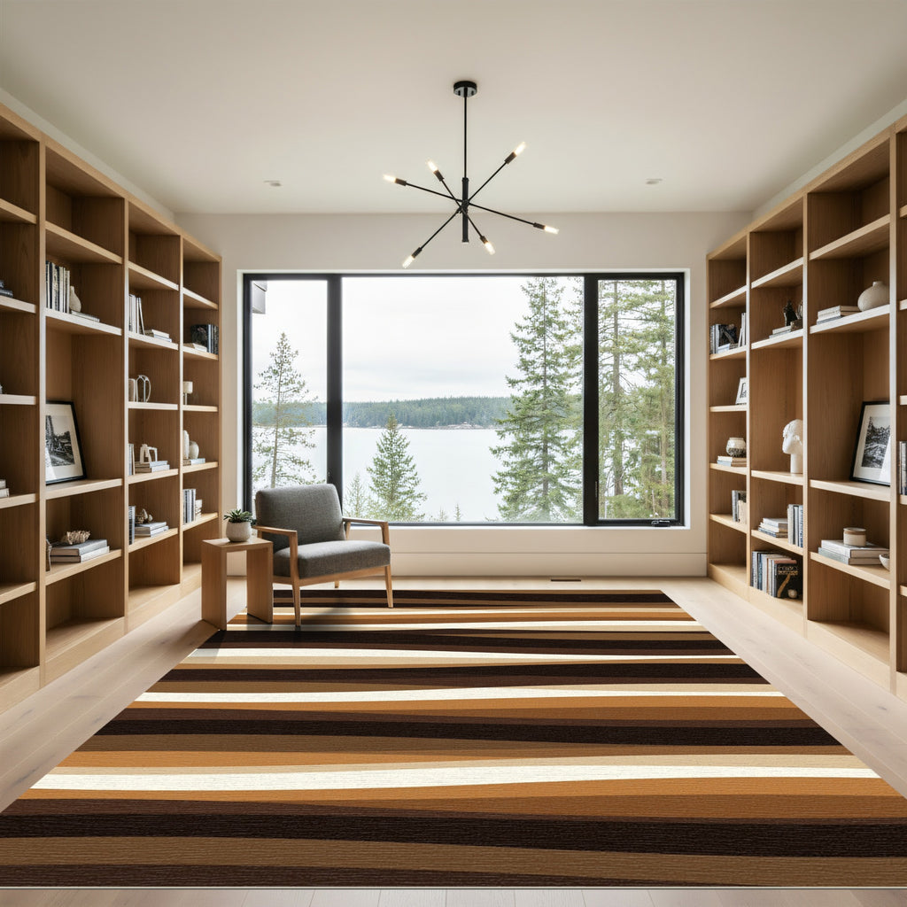 Minimalist Brown Wavy Striped Rug