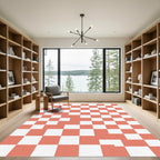 Coral White Modern Abstract Checkerboard Rug
