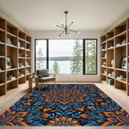 Orange Blue Floral Medallion Art Rug