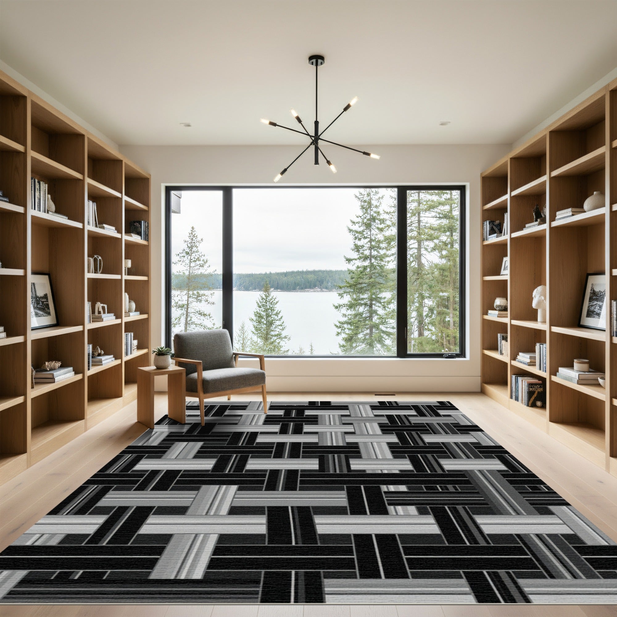 Monochromatic Woven Grid Graphic Rug