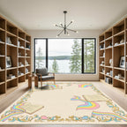 Whimsical Open Books Rainbow Stream Rug