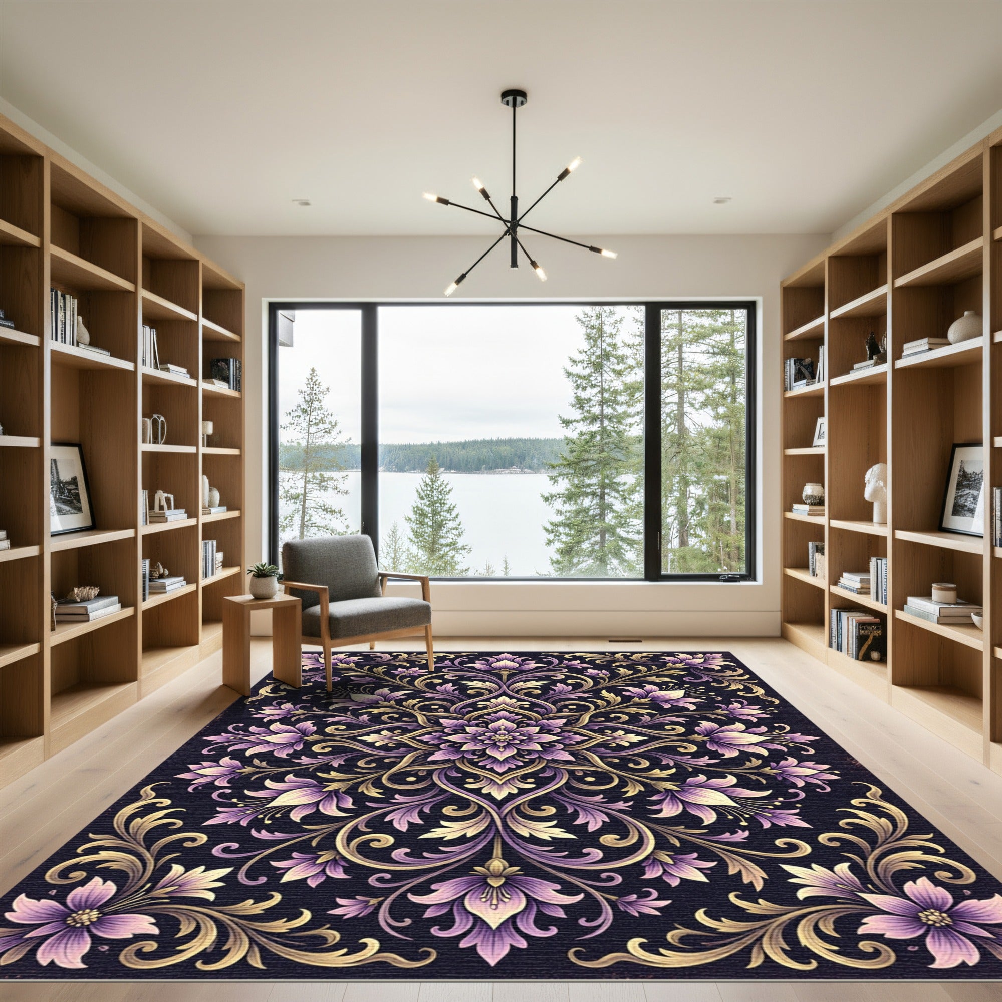 Lavish Lilac Floral Symmetry Composition Rug