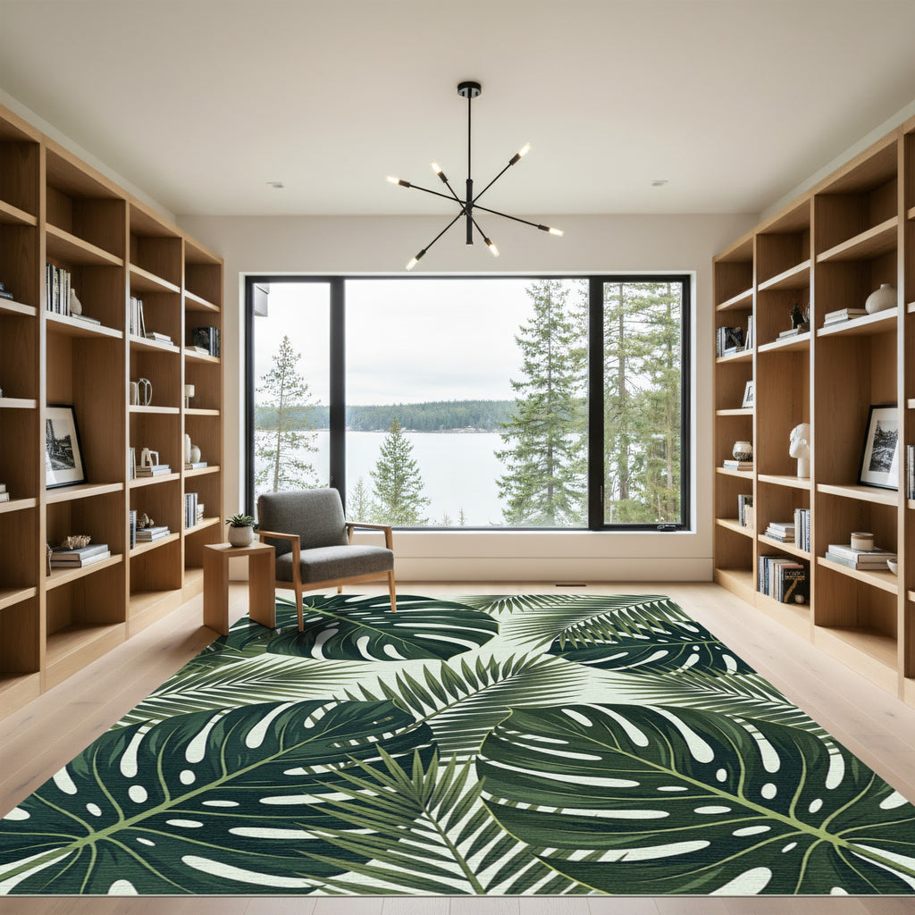 Lush Tropical Monstera Palm Green Rug