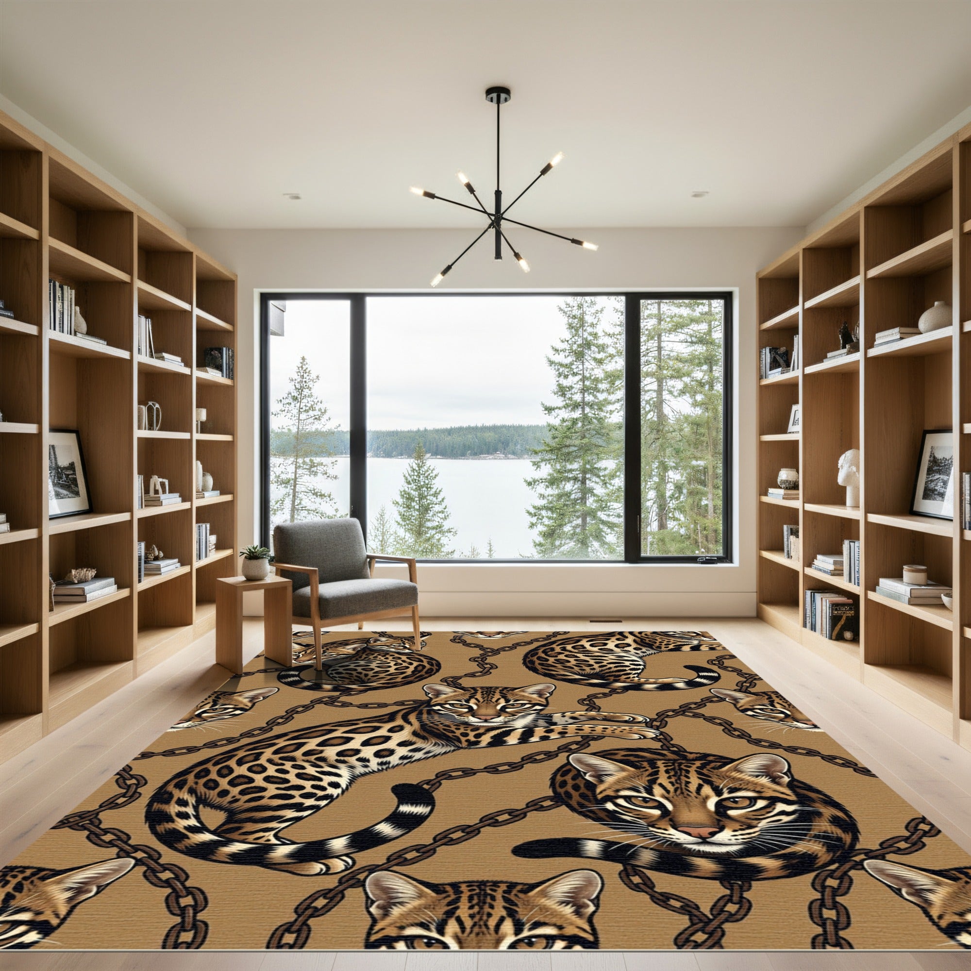 Ocelot Lynx Gold Chain Jungle Rug