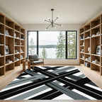 Modern Monochrome Geometric Abstract Lines Rug