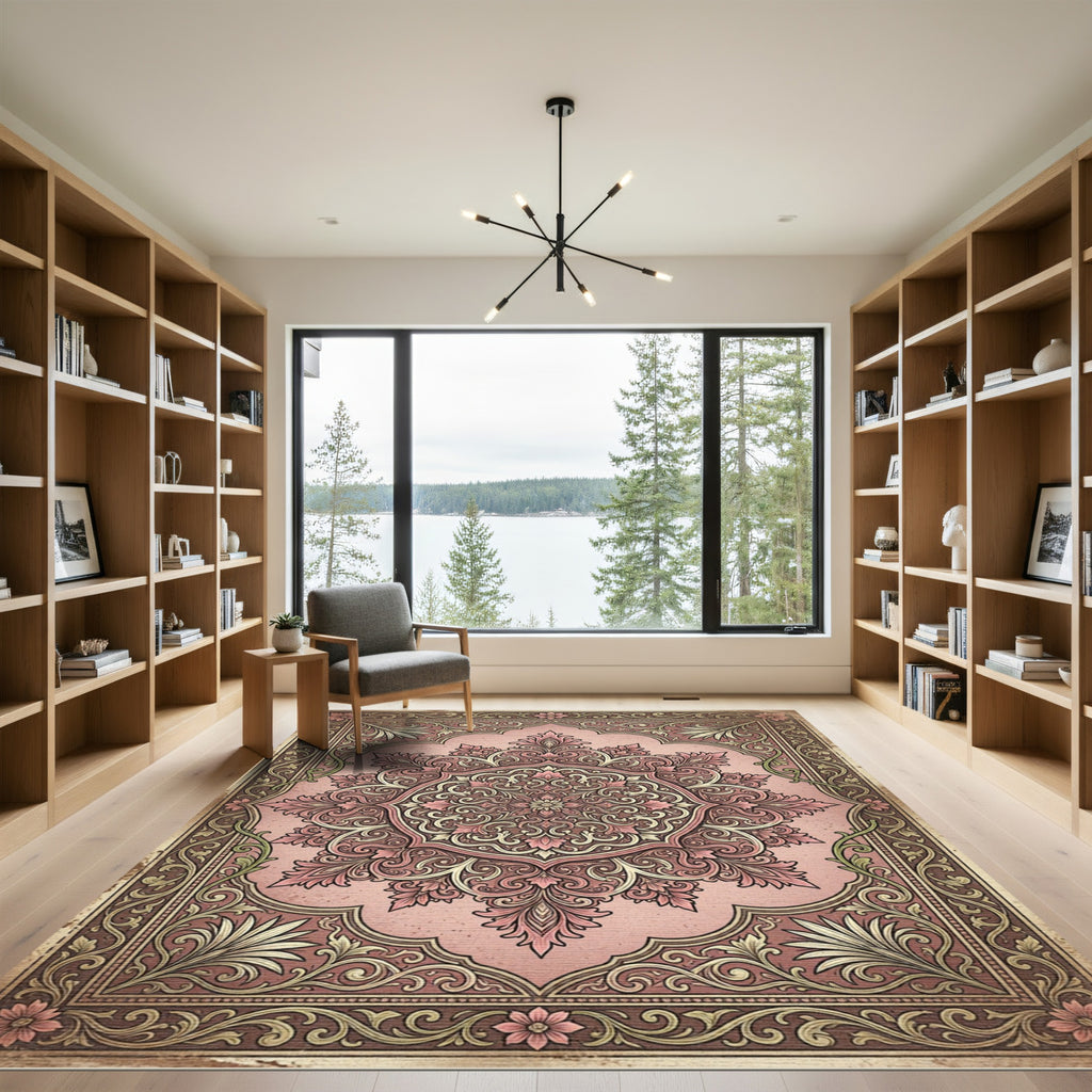 Vintage Blush Floral Medallion Area Rug