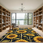 Radiant Golden Sunflower Botanical Illustration Rug