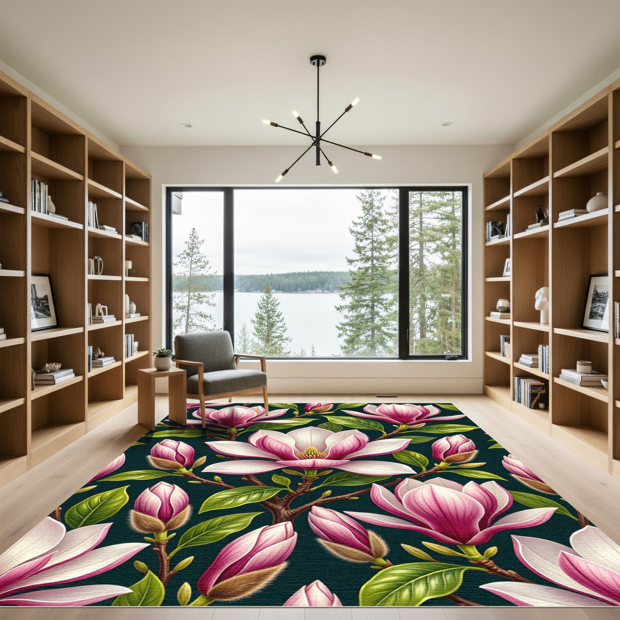 Pink White Magnolia Branch Bloom Rug