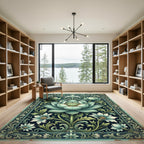 Elegant Teal Lotus Botanical Frame Rug