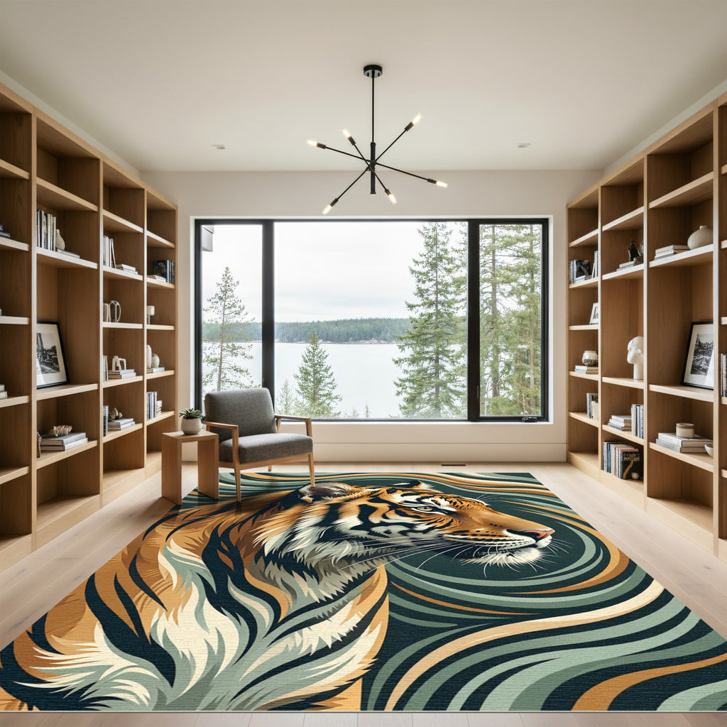 Bold Tiger Swirling Abstract Waves Rug