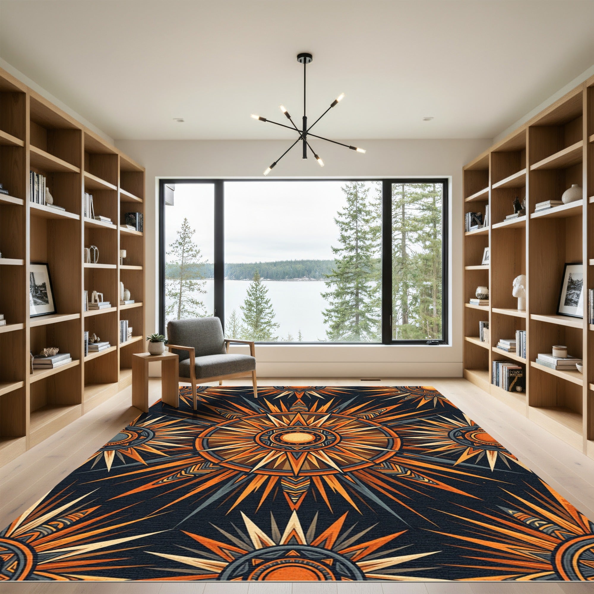 Radiant Amber Celestial Sunburst Medallion Rug