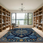 Luminous Blue Golden Mosque Medallion Rug