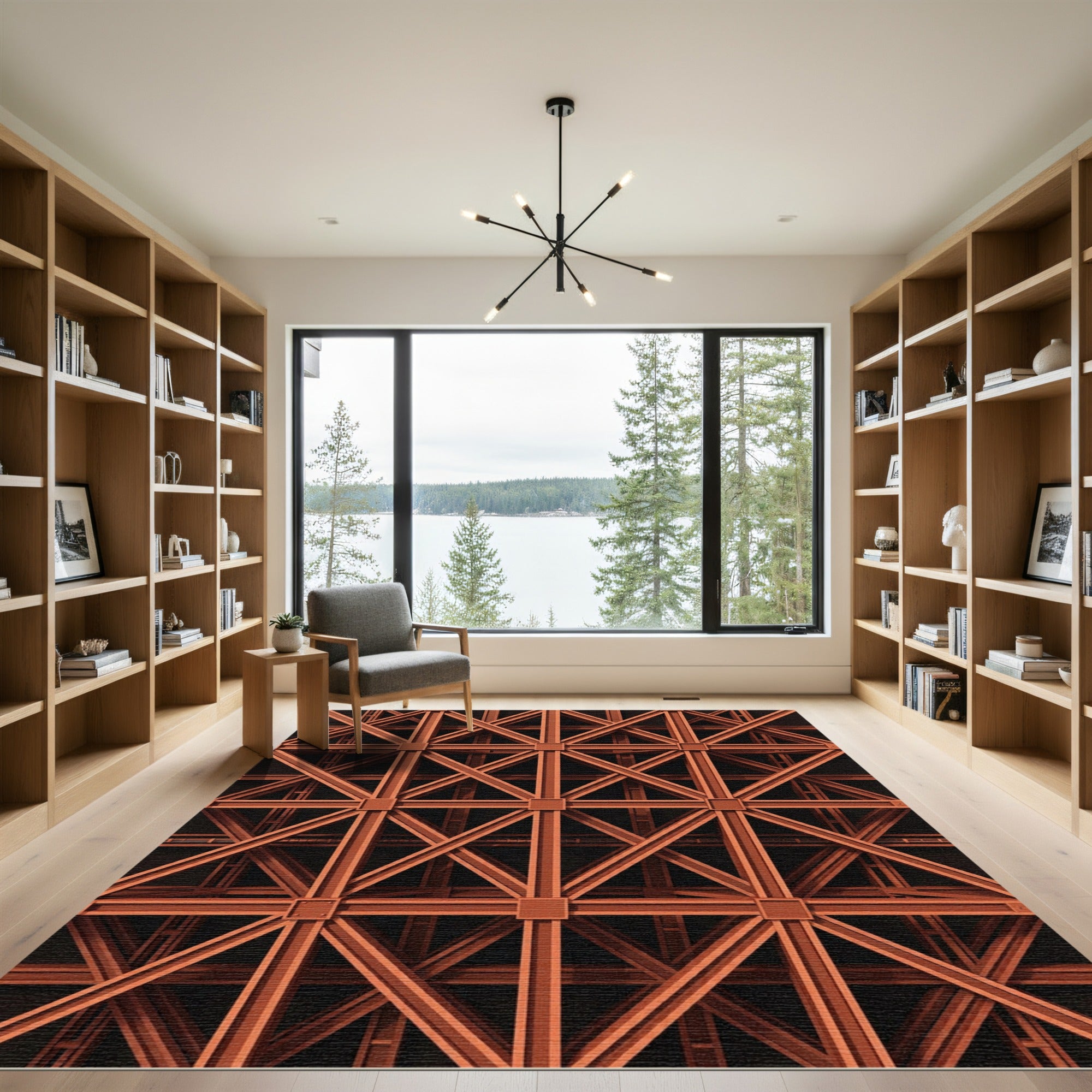 Rust Orange Geometric Truss Rug