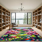 Vibrant Impressionist Cherry Blossom Landscape Rug