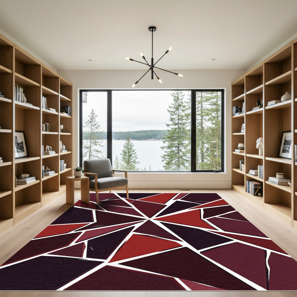Geometric Crimson Shattered Glass Rug