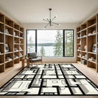 Monochromatic Modern Geometric Grid Rug