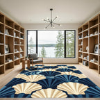 Navy Blue Scalloped Seashell Wave Art Rug