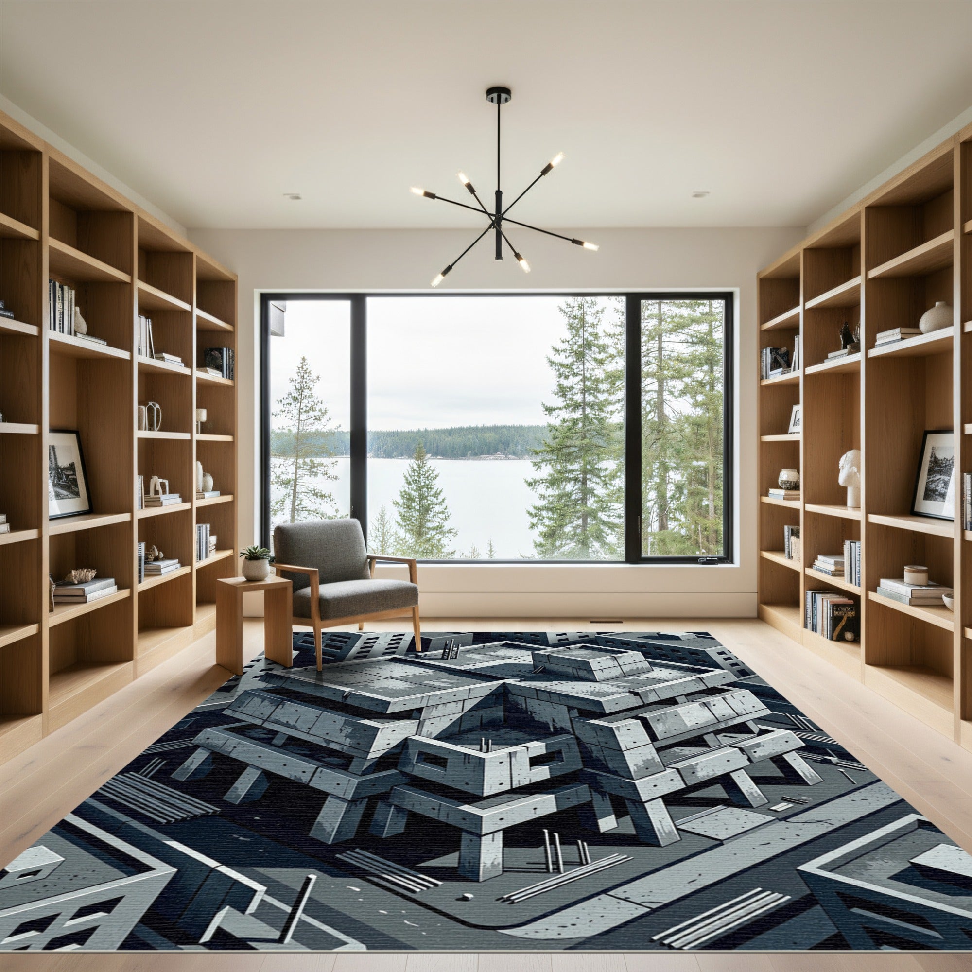 Modern Concrete Brutalist Cityscape Rug