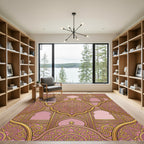 Gold Damask Filigree Pink Medallion Rug