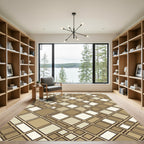 Modern Earthy Geometric Square Mosaic Rug