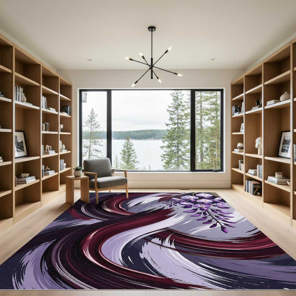Elegant Burgundy Wisteria Flowing Wave Rug