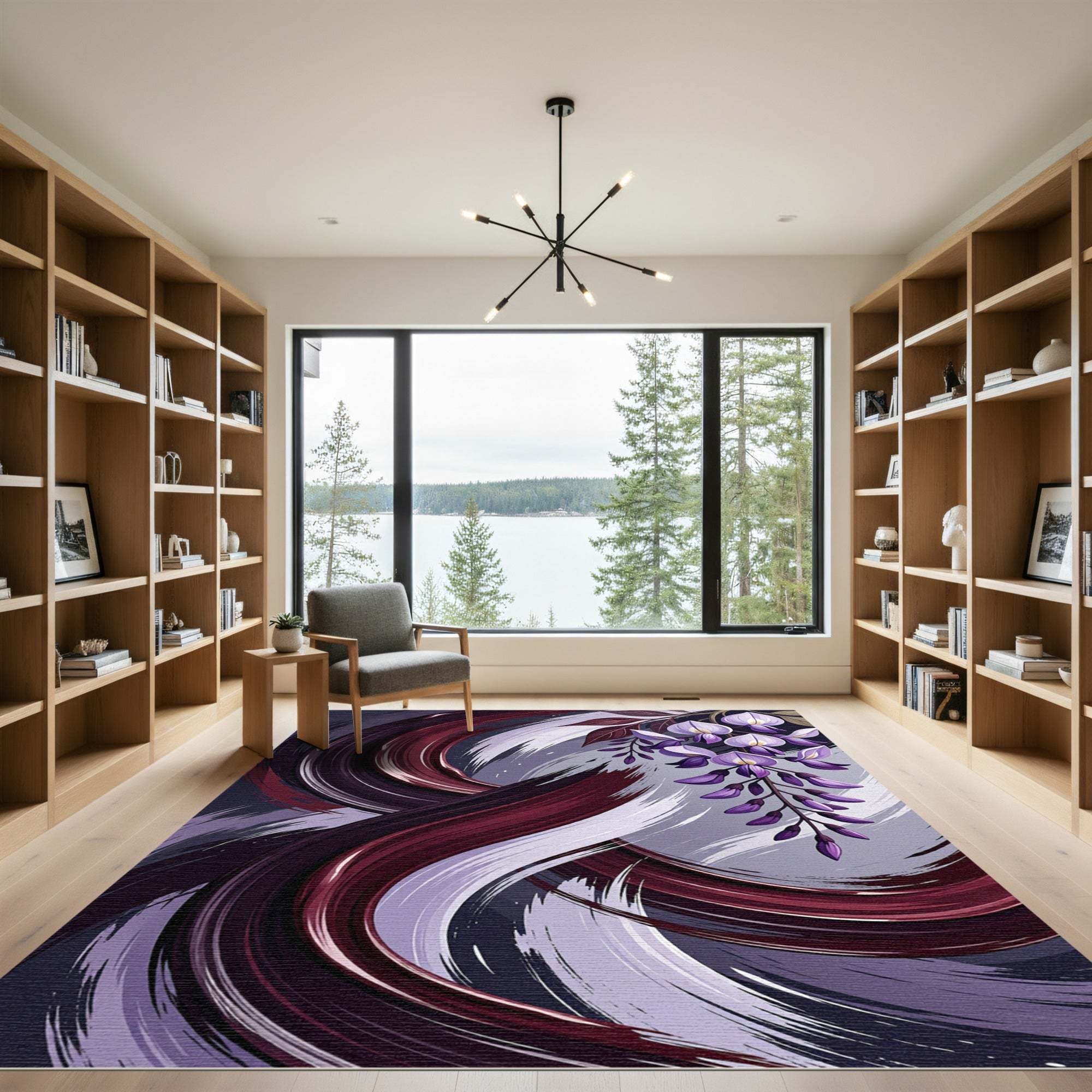 Elegant Burgundy Wisteria Flowing Wave Rug
